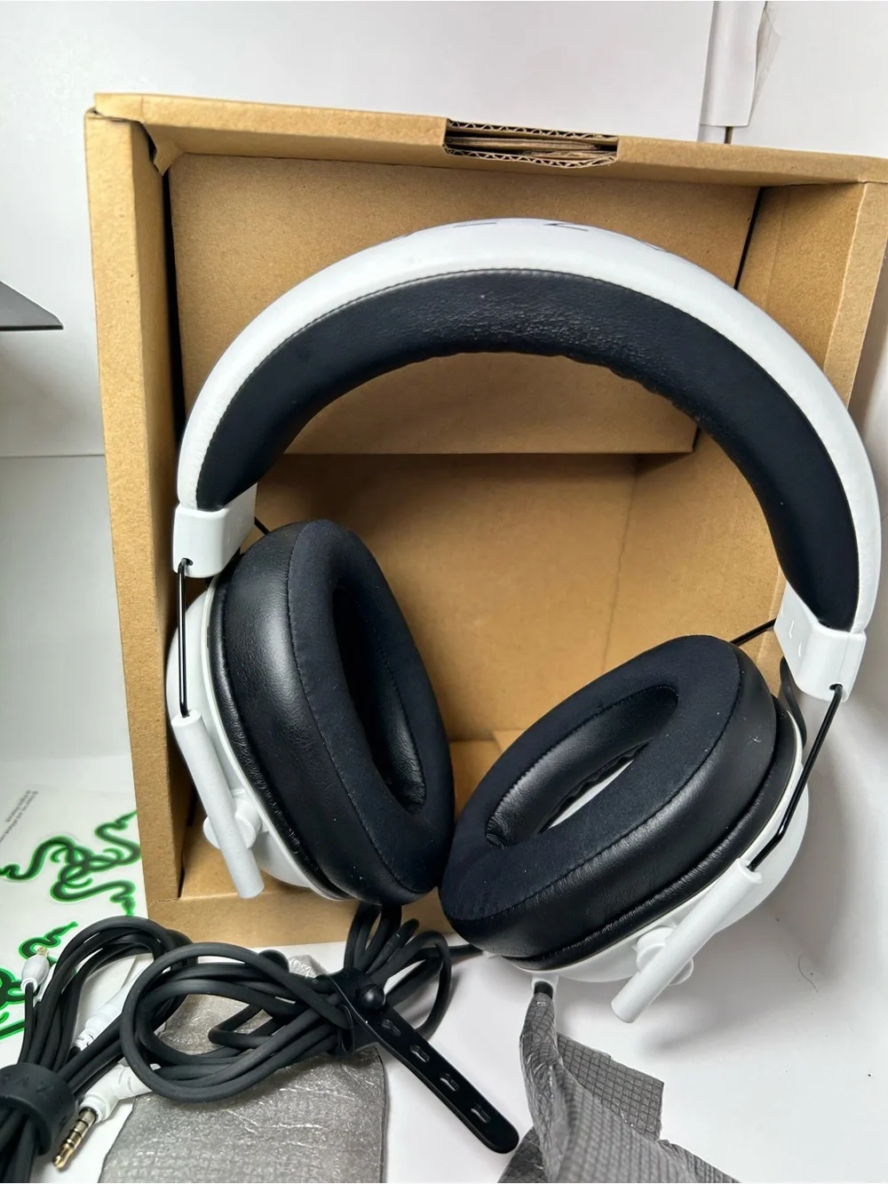 Razer BlackShark V2 X White Gaming Headset with Green Accents